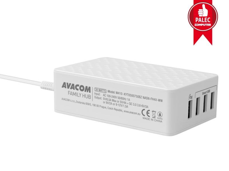 AVACOM FamilyHUB 4 portová síťová nabíječka s rychlonabíjením, quick charge, bílá - obrázek produktu