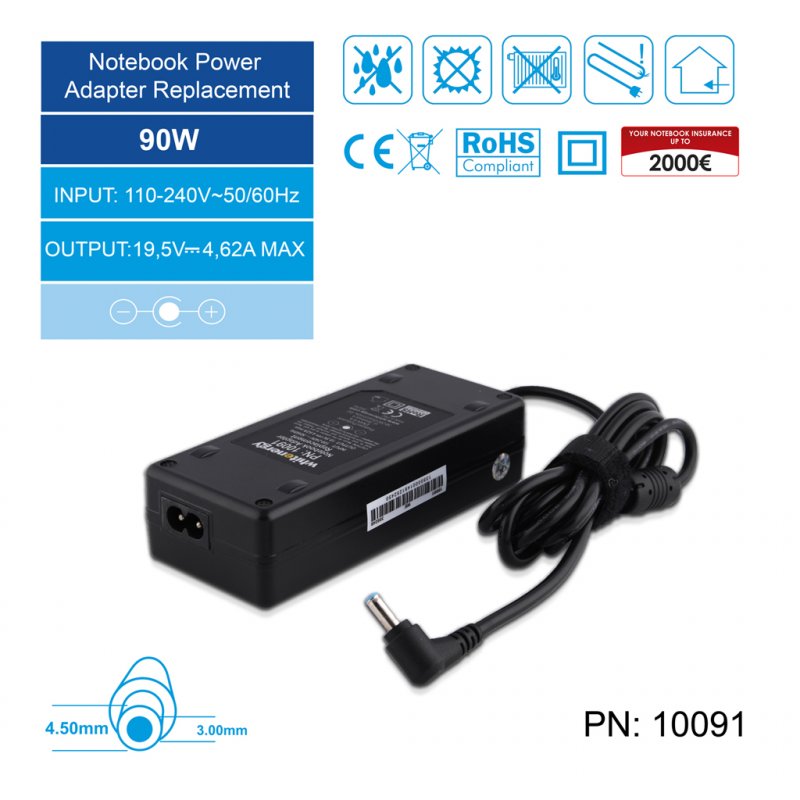 WE AC adaptér 19.5V/ 4.62A 90W konektor 4.5x3.0mm - obrázek č. 5