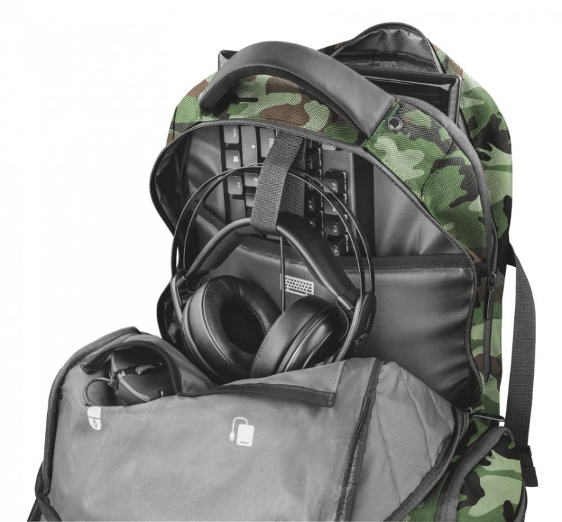 TRUST GXT 1250G Hunter Gaming Backpack pro 17.3" laptopy, zelená kamufláž - obrázek č. 6