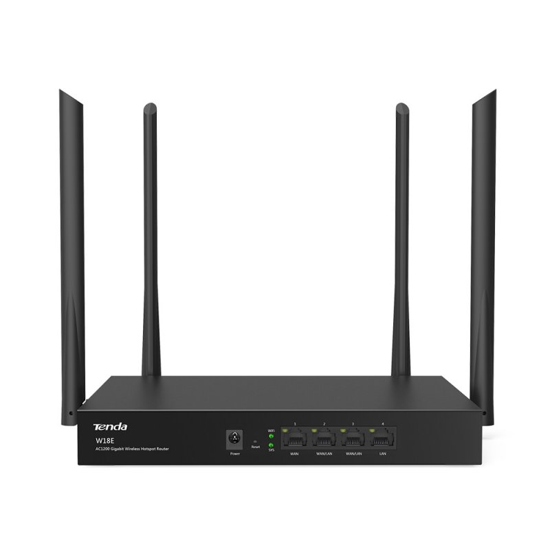 Tenda W18E WiFi Hotspot AC1200 Gigabit Router, 1xWAN, 2xWAN/ LAN, 1xLAN, VPN, Captive portal, Kov - obrázek č. 1