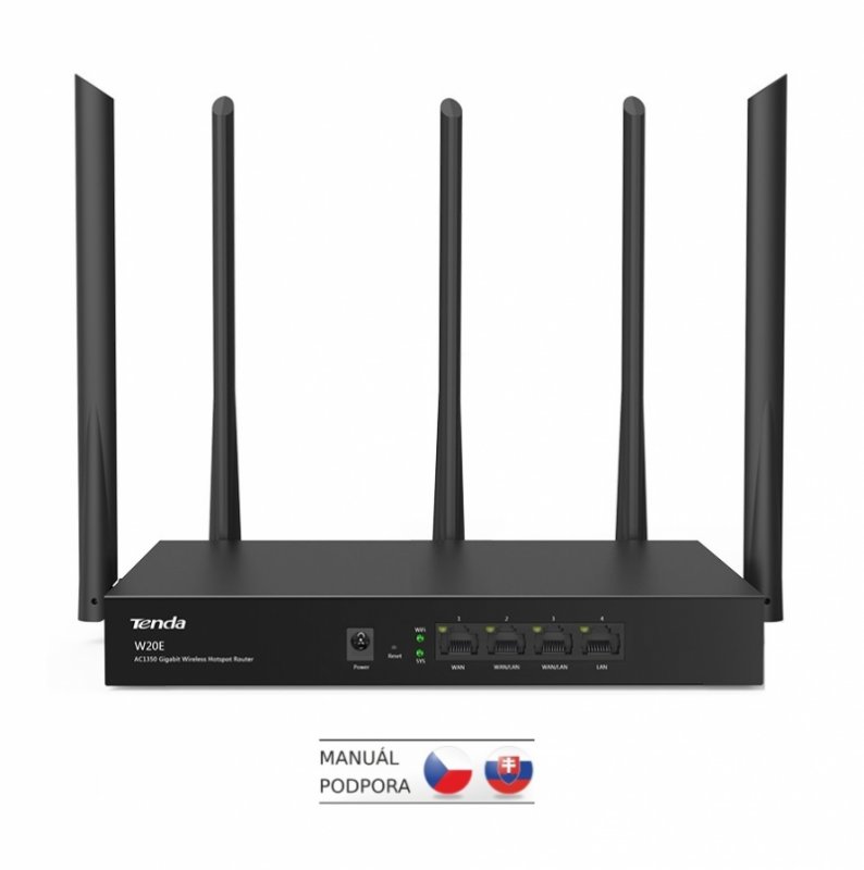 Tenda W20E WiFi Hotspot AC1350 Gigabit Router, 1xWAN, 2xWAN/ LAN, 1xLAN, VPN, Captive portal, Kov - obrázek produktu