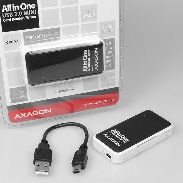 AXAGON CRE-X1, USB 2.0 externí MINI čtečka 5-slot ALL-IN-ONE - obrázek č. 2