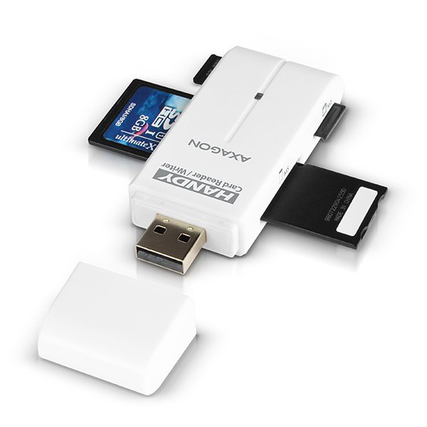 AXAGON CRE-D4, USB 2.0 externí HANDY čtečka 4-slot SD/ MicroSD/ MS/ M2, bílá - obrázek č. 1