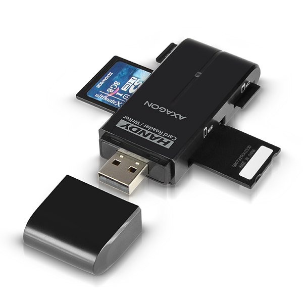 AXAGON CRE-D4B, USB 2.0 externí HANDY čtečka 4-slot SD/ MicroSD/ MS/ M2, černá - obrázek č. 1