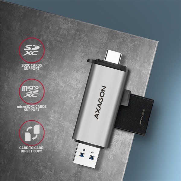 AXAGON CRE-SAC, USB3.2 Gen 1 Type-C + Type-A externí čtečka karet SD/ microSD, podpora UHS-I - obrázek č. 4
