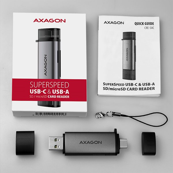 AXAGON CRE-SAC, USB3.2 Gen 1 Type-C + Type-A externí čtečka karet SD/ microSD, podpora UHS-I - obrázek č. 10