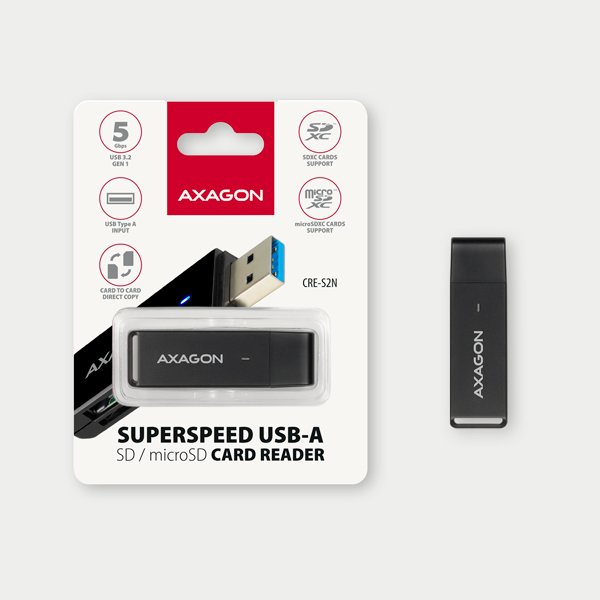AXAGON CRE-S2N, USB-A 3.2 Gen 1 - SUPERSPEED čtečka karet, 2-slot & lun SD/ microSD, podpora UHS-I - obrázek č. 5