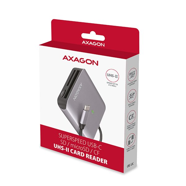 AXAGON CRE-S3C, USB-C 3.2 Gen 1 - SUPERSPEED čtečka karet 3-slot & lun SD/ microSD/ CF, podpora UHS-II - obrázek č. 8