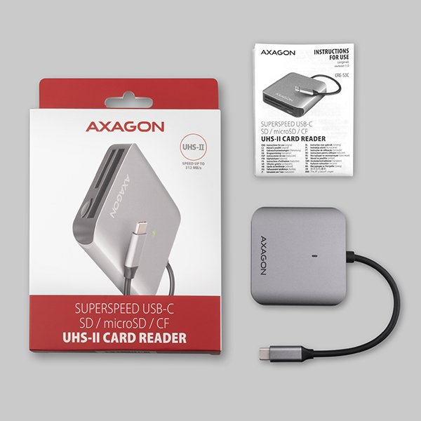 AXAGON CRE-S3C, USB-C 3.2 Gen 1 - SUPERSPEED čtečka karet 3-slot & lun SD/ microSD/ CF, podpora UHS-II - obrázek č. 7