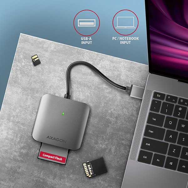 AXAGON CRE-S3, USB-A 3.2 Gen 1 - SUPERSPEED čtečka karet, 3-slot & lun SD/ microSD/ CF, podpora UHS-II - obrázek č. 4
