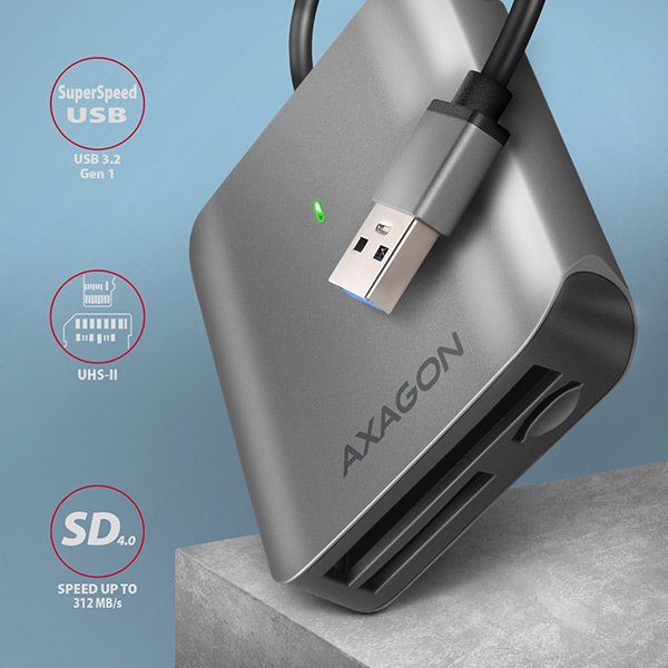 AXAGON CRE-S3, USB-A 3.2 Gen 1 - SUPERSPEED čtečka karet, 3-slot & lun SD/ microSD/ CF, podpora UHS-II - obrázek č. 1