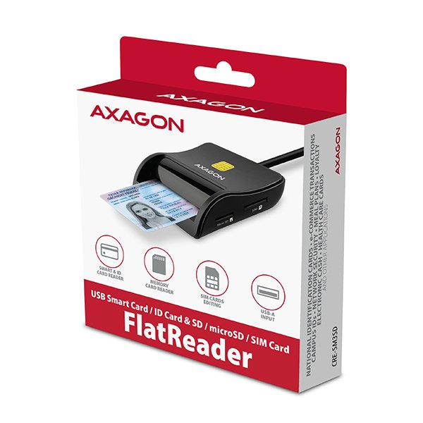 AXAGON CRE-SM3SD, USB-A FlatReader čtečka Smart card (eObčanka) + SD/ microSD/ SIM, kabel 1.3 m - obrázek č. 7