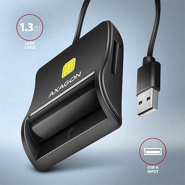 AXAGON CRE-SM3SD, USB-A FlatReader čtečka Smart card (eObčanka) + SD/ microSD/ SIM, kabel 1.3 m - obrázek č. 4
