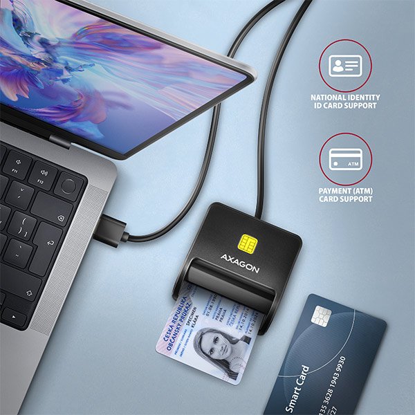 AXAGON CRE-SM3SD, USB-A FlatReader čtečka Smart card (eObčanka) + SD/ microSD/ SIM, kabel 1.3 m - obrázek č. 3