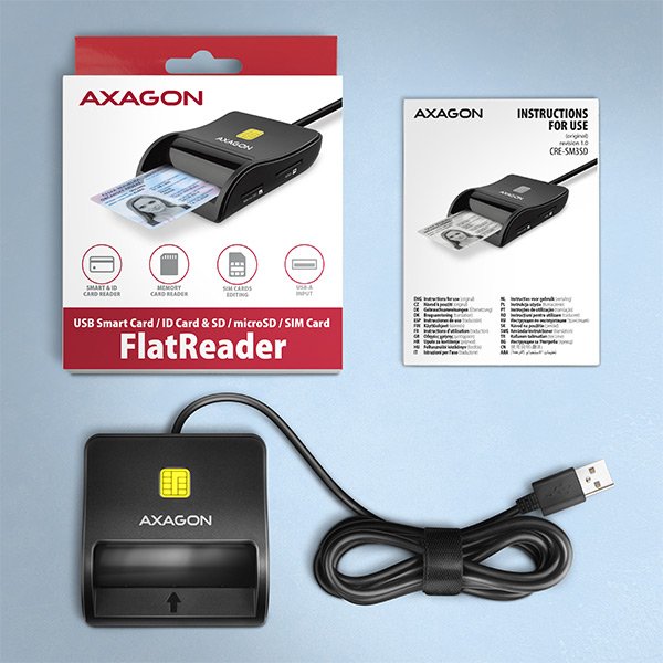 AXAGON CRE-SM3SD, USB-A FlatReader čtečka Smart card (eObčanka) + SD/ microSD/ SIM, kabel 1.3 m - obrázek č. 6