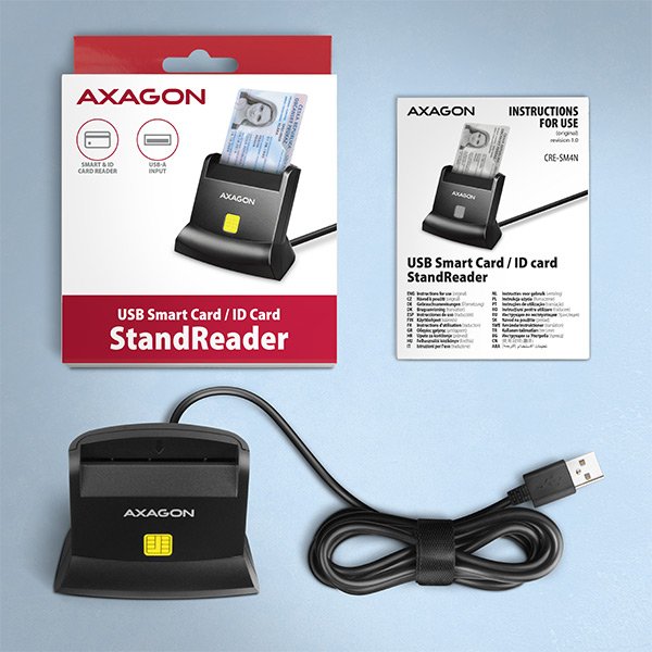 AXAGON CRE-SM4N, USB-A StandReader čtečka kontaktních karet Smart card (eObčanka), kabel 1.3m - obrázek č. 4