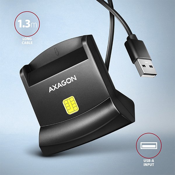 AXAGON CRE-SM4N, USB-A StandReader čtečka kontaktních karet Smart card (eObčanka), kabel 1.3m - obrázek č. 2