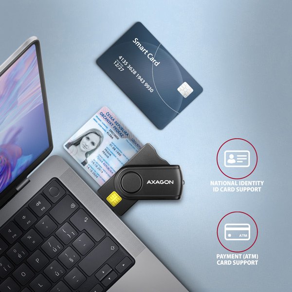 AXAGON CRE-SMP2A, USB-A + USB-C PocketReader 4-slot čtečka Smart card (eObčanka) + SD/ microSD/ SIM - obrázek č. 3