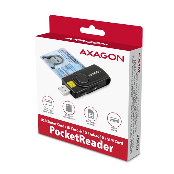 AXAGON CRE-SMP2A, USB-A + USB-C PocketReader 4-slot čtečka Smart card (eObčanka) + SD/ microSD/ SIM - obrázek č. 1