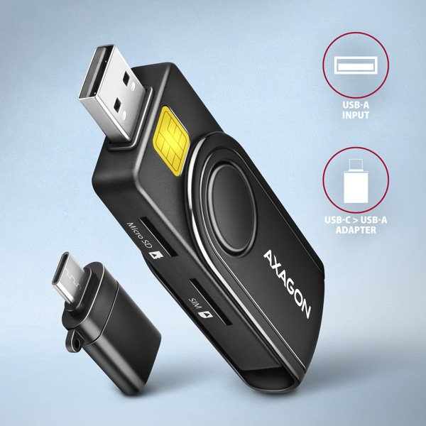 AXAGON CRE-SMP2A, USB-A + USB-C PocketReader 4-slot čtečka Smart card (eObčanka) + SD/ microSD/ SIM - obrázek č. 5