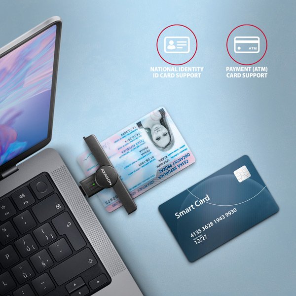 AXAGON CRE-SMPC, USB-C PocketReader čtečka kontaktních karet Smart card (eObčanka, eID klient) - obrázek č. 1