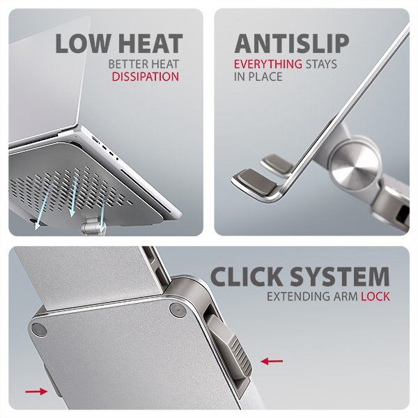 AXAGON STND-LR hliníkový stojan na notebook 10"-17.3" nastavitelná výška a úhel, otočný, šedý - obrázek č. 4