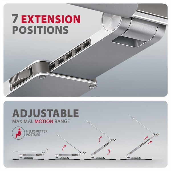 AXAGON STND-LR hliníkový stojan na notebook 10"-17.3" nastavitelná výška a úhel, otočný, šedý - obrázek č. 3