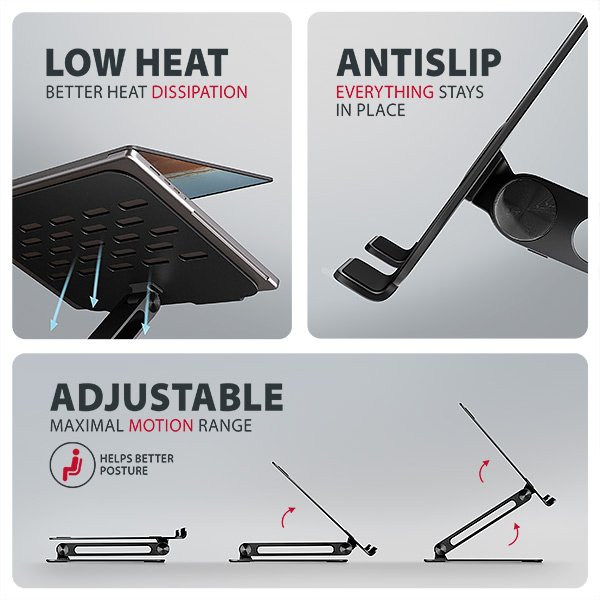 AXAGON STND-LQB hliníkový HQ stojan na notebook 10"-17.3" nastavitelná výška a úhel, černý - obrázek č. 2