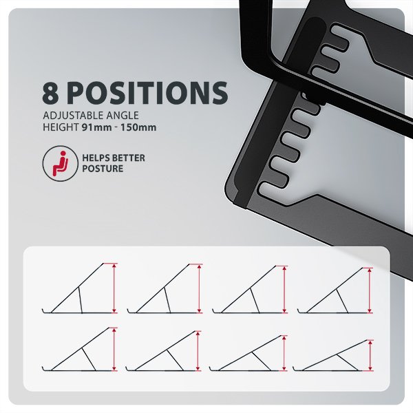 AXAGON STND-LAB hliníkový stojan na notebook 10"-17.3" nastavitelná výška, černý - obrázek č. 3