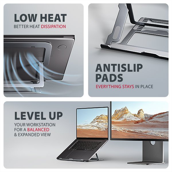 AXAGON STND-LAG hliníkový stojan na notebook 10"-17.3" nastavitelná výška, šedý - obrázek č. 2