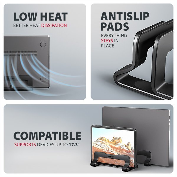 AXAGON STND-VB vertikální hliníkový stojan na notebook 10"-17.3" nastavitelný rozestup, černý - obrázek č. 2