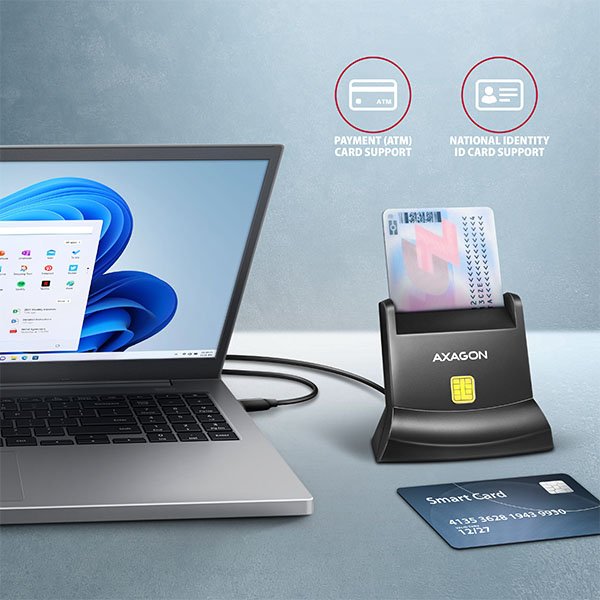 AXAGON CRE-SM4NC, USB-C čtečka kontaktních karet Smart Card (eObčanka), stojánková, kabel 1,2 m - obrázek č. 1