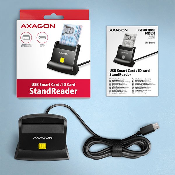 AXAGON CRE-SM4NC, USB-C čtečka kontaktních karet Smart Card (eObčanka), stojánková, kabel 1,2 m - obrázek č. 4