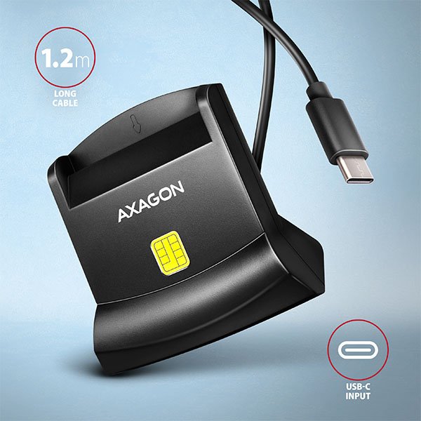 AXAGON CRE-SM4NC, USB-C čtečka kontaktních karet Smart Card (eObčanka), stojánková, kabel 1,2 m - obrázek č. 3