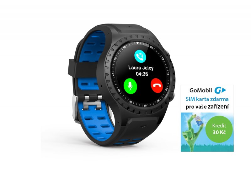 EVOLVEO SportWatch M1S, chytré sportovní hodinky s podporou SIM, modročerný pásek - obrázek produktu