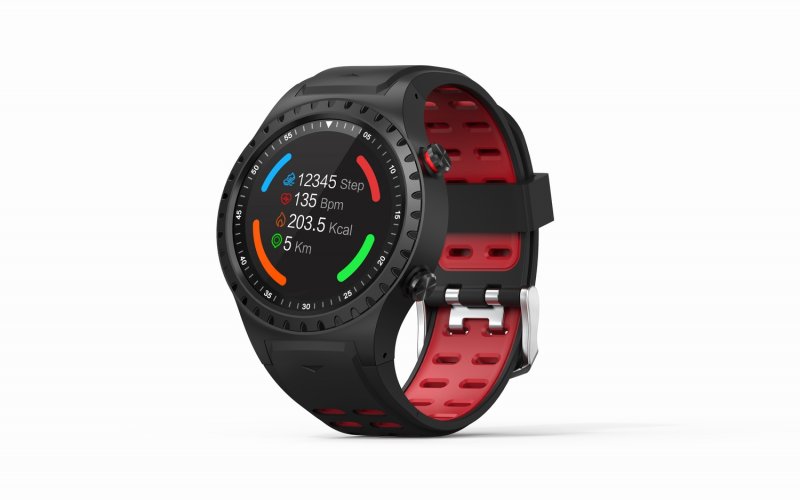 EVOLVEO SportWatch M1S, chytré sportovní hodinky s podporou SIM, červenočerný pásek - obrázek č. 1