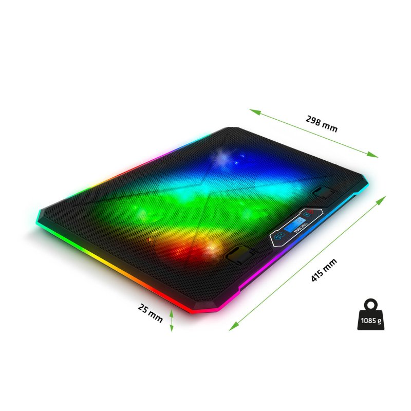 EVOLVEO Ania 9RGB, chladící podložka pod notebook, 6x ventilátor, RGB podsvícení ventilátorů a obvod - obrázek č. 2