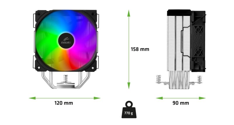 EVOLVEO QuietCool5, CPU chladič, 6x heatpipe, černý - obrázek č. 2