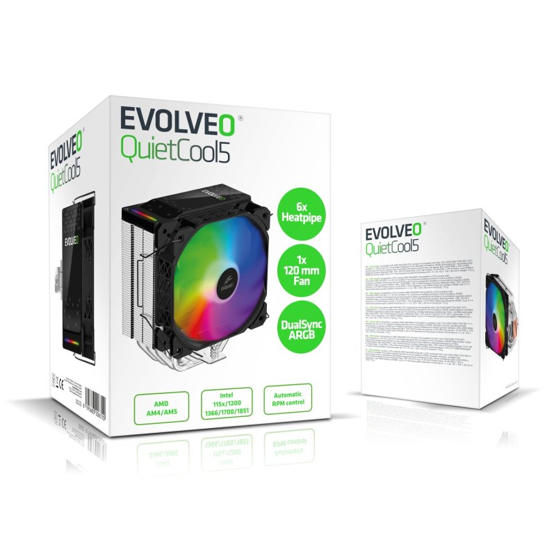 EVOLVEO QuietCool5, CPU chladič, 6x heatpipe, černý - obrázek č. 3