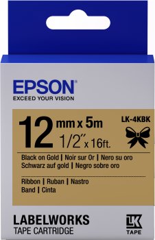 Epson zásobník se štítky – saténový pásek, LK-4KBK černá /  zlatá, 12 mm (5 m) - obrázek produktu