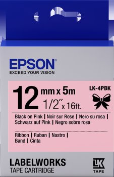 Epson zásobník se štítky – saténový pásek, LK-4HKK, černá/ růžová, 12 mm (5 m) - obrázek produktu