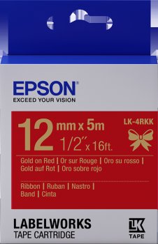 Epson zásobník se štítky – saténový pásek, LK-4HKK, zlatá/ červená, 12 mm (5 m) - obrázek produktu