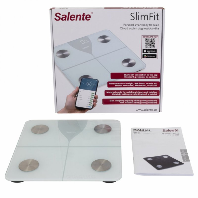 Salente SlimFit, osobní diagnostická fitness váha, Bluetooth, bílá - obrázek č. 5