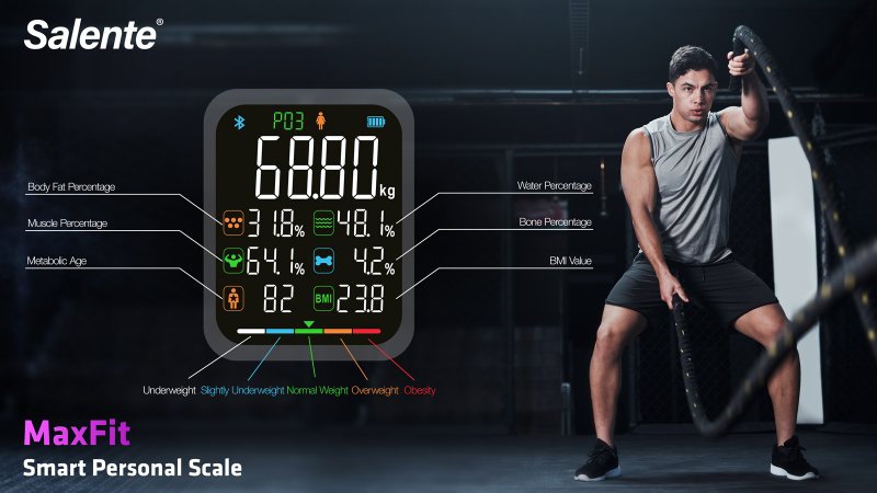 Salente MaxFit, chytrá osobní diagnostická fitness váha, Bluetooth, černá - obrázek č. 8