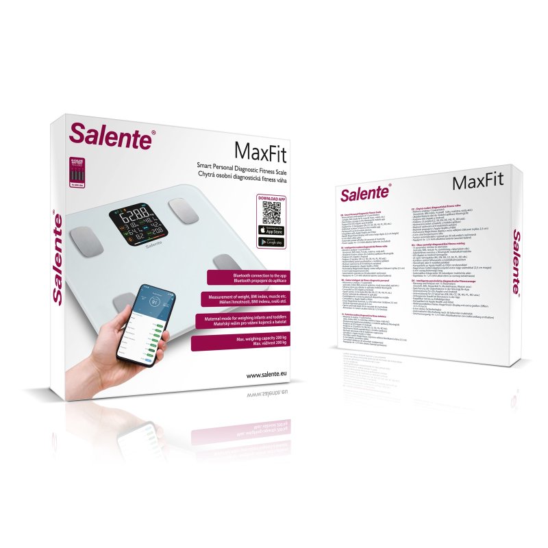 Salente MaxFit, chytrá osobní diagnostická fitness váha, Bluetooth, bílá - obrázek č. 1