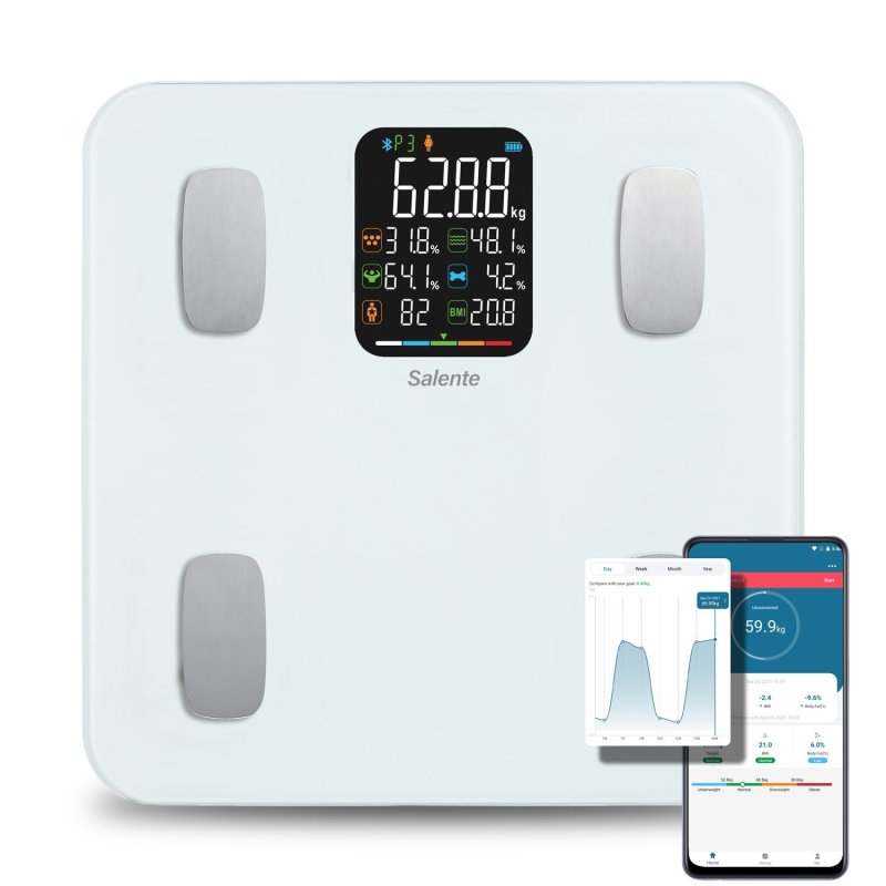 Salente MaxFit, chytrá osobní diagnostická fitness váha, Bluetooth, bílá - obrázek produktu