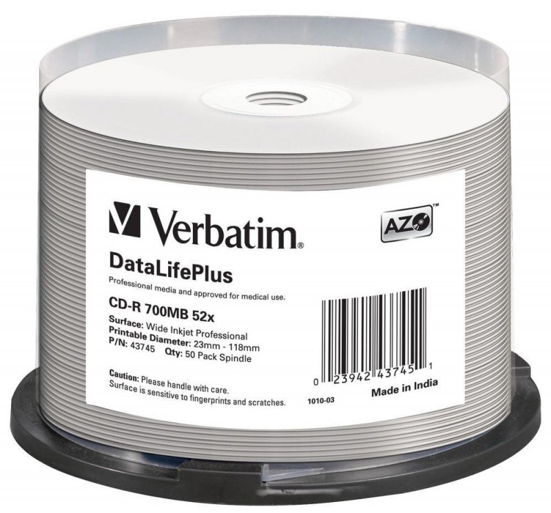 VERBATIM CD-R(50-Pack)Spindle/ Print/ 52x/ 700MB/ NoID - obrázek produktu