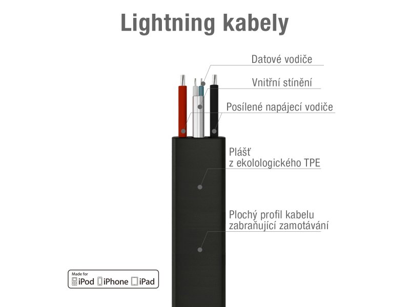 Kabel AVACOM MFI-120K USB - Lightning, MFi certifikace, 120cm, černá - obrázek č. 2