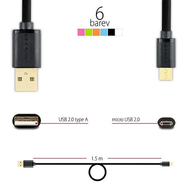 AXAGON HQ Kabel Micro USB, 2A, černý, 1.5 m - obrázek č. 3