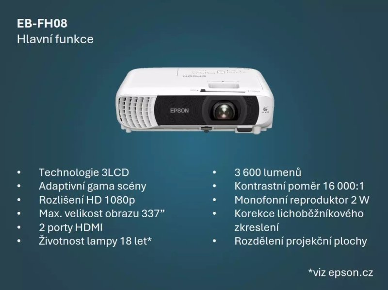 EPSON EB-FH08 / 3LCD / 3600lm / FHD / 2x HDMI - obrázek č. 1